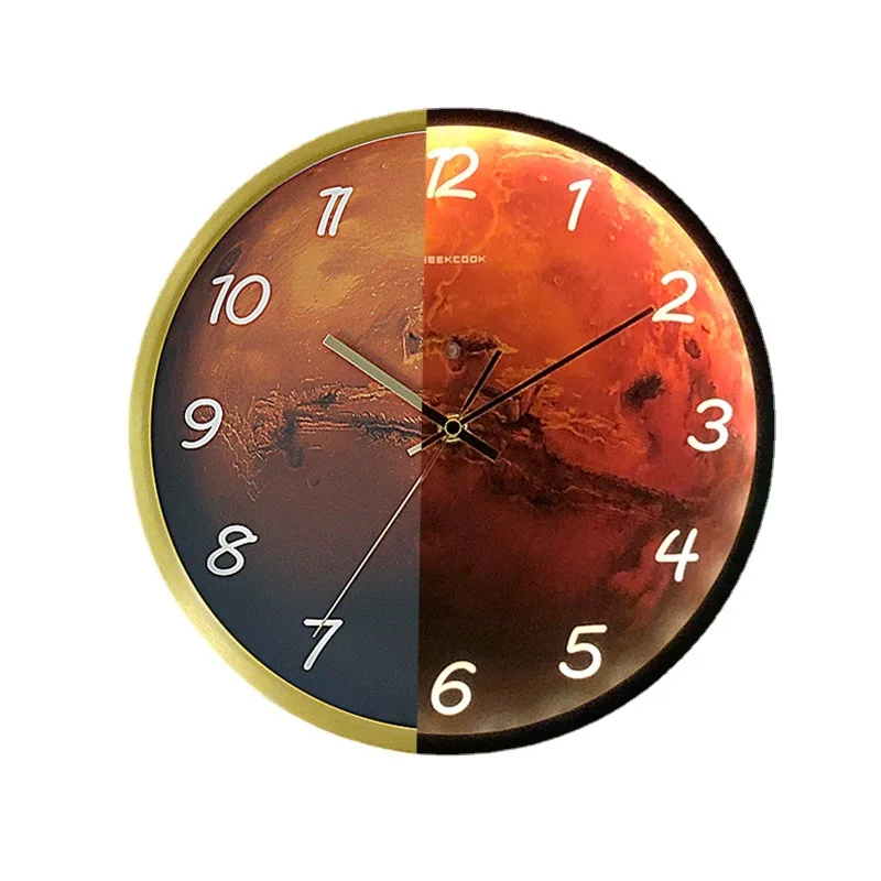 Wall Clock Living Room Dining Room Table Hanging Wall Simple Creative Led Voice-activated Light Mars wall Clock