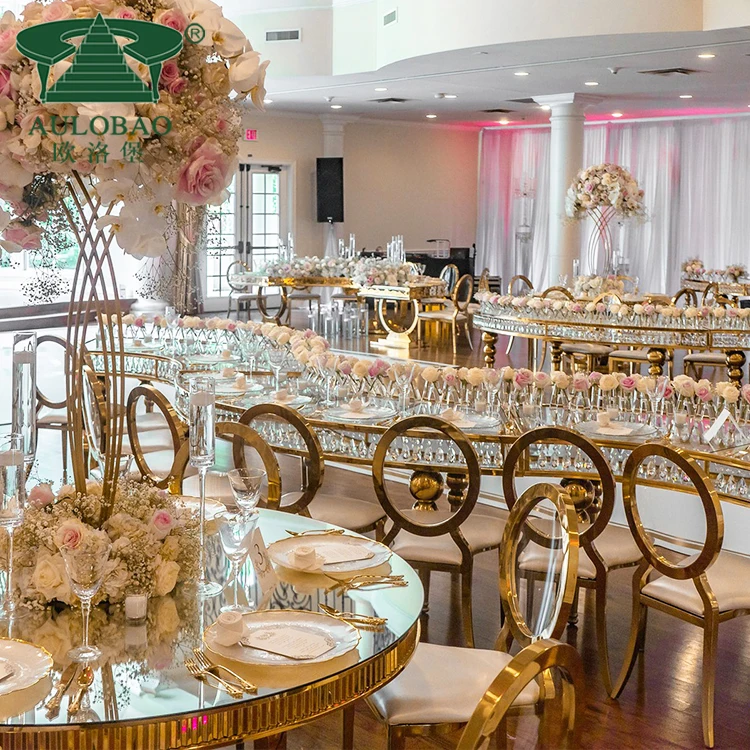 wholesale crystal tempered glass top stainless steel wedding table for event