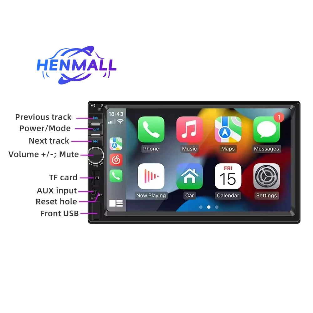 HENMALL 7-дюймовый HD Carplay Android автоматический сенсорный экран TF BT USB FM Hands Free резервная камера с зеркальным соединением 2DIN автомобильный радиоплеер