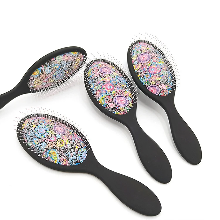 Wholesale Hairdressing Tools Detangling Hair Brush For Tangles Wigs Wet  and Dry Hair Print cushion  Paddle Brush