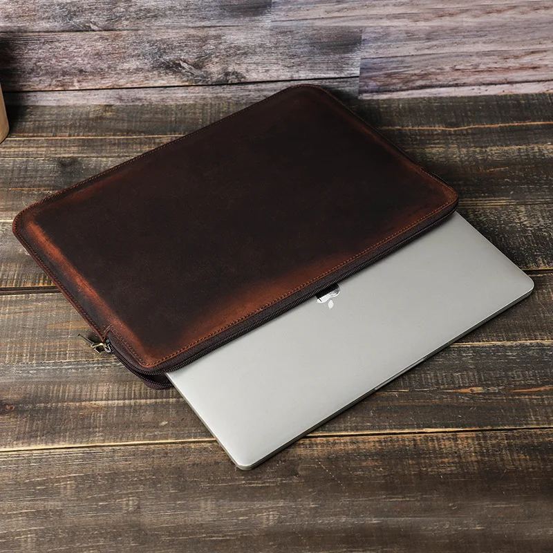 Vintage Crazy Horse Leather Cover for MacBook Pro 15.4 Inch Portable Notebook Protective Laptop Sleeve Customize Logo Size