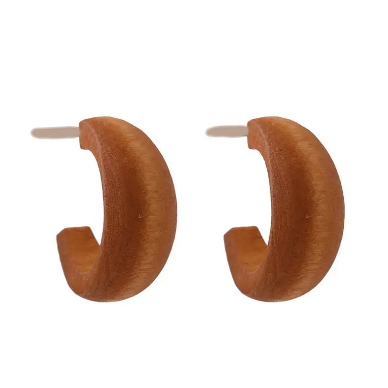 Korean Style 925 Sterling Silver Needle C Shape Hoop Earring White Green Wooden Hoop Earring