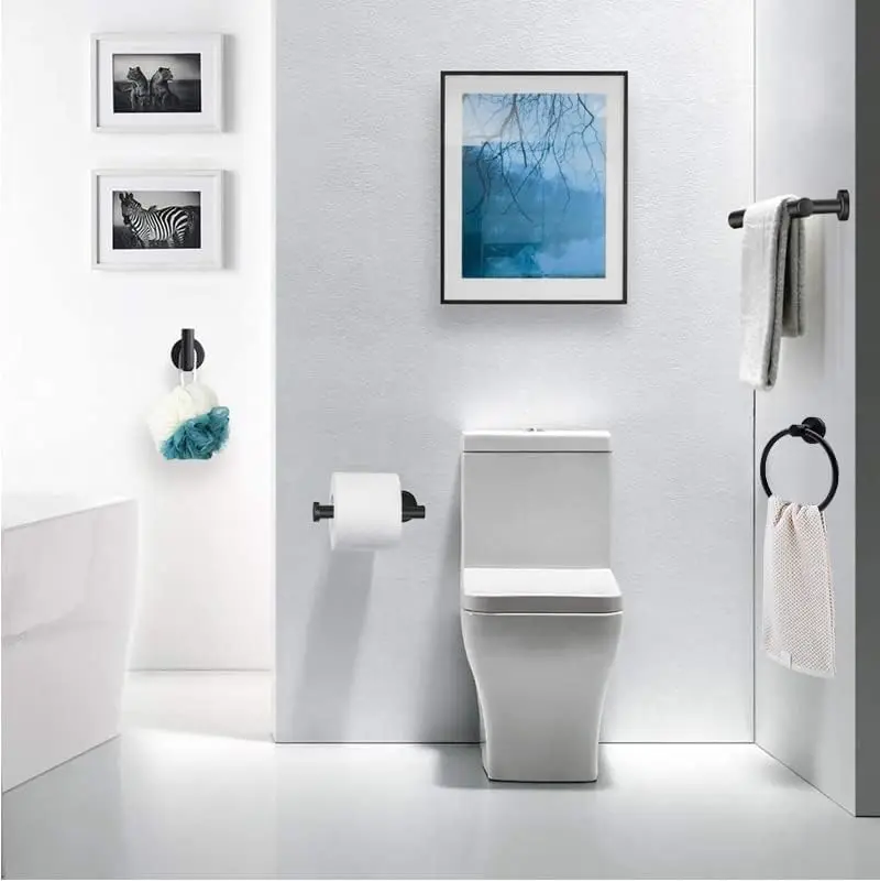 10 Pieces Matte Black Stainless Steel Bathroom Toilet Hanging Towel Ring Towel Hanger Rack Towel Holder