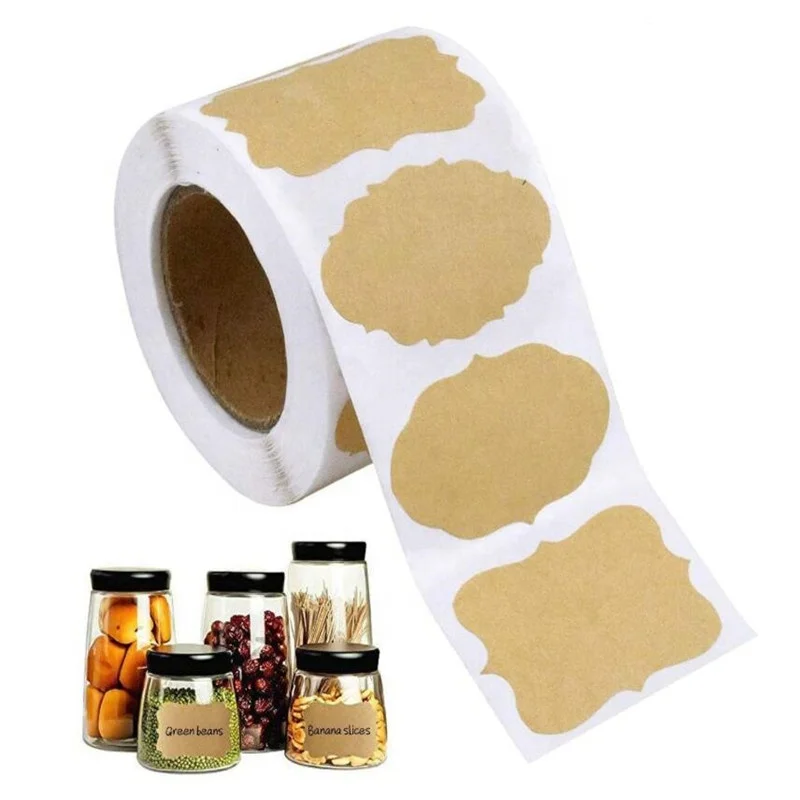 Natural Kraft Labels 5cm x 3cm Self Adhesive Blank Stickers Write On Labels Holiday Present Label Stickers for Jar Bottle
