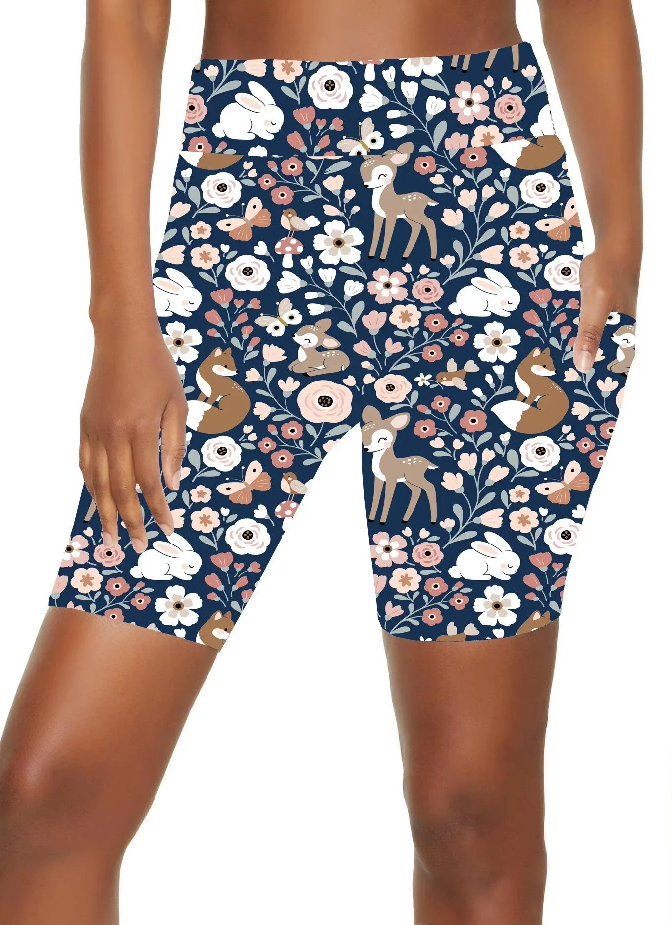 Dropshipping China Trendy Double Brushed Milk Silk  High Quality Shining Stars Full Printed Pocket Shorts For Women