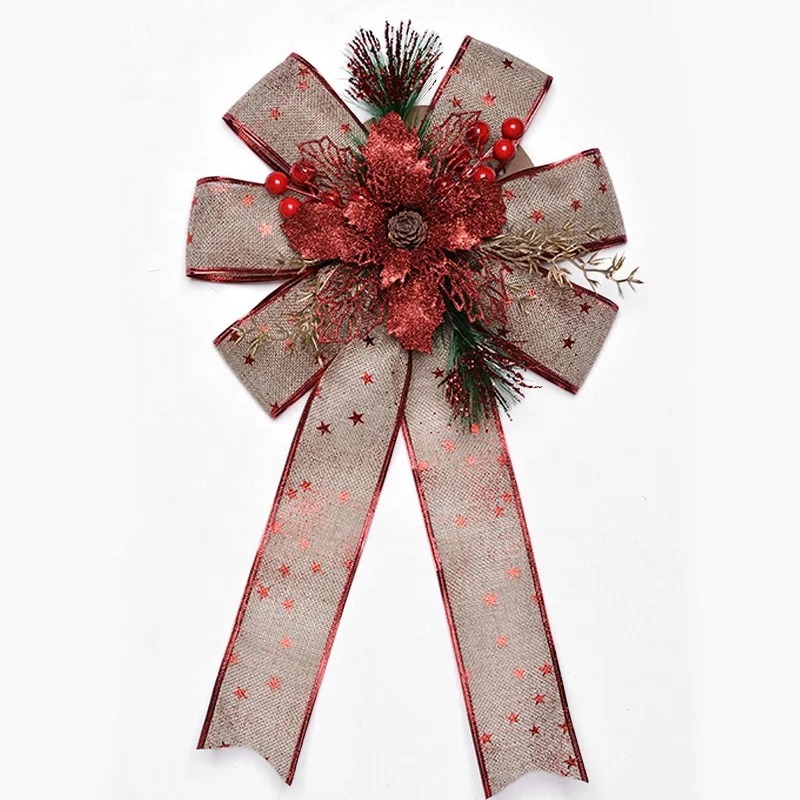 Yama 63MM Width Custom Wholesale Christmas Wired Edge Ribbon Bows for Wreaths