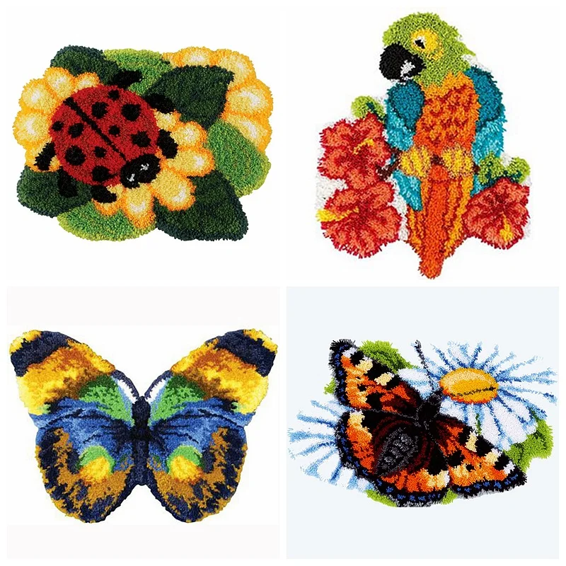 Embroidery Cushion Unfinished Making Kits Flower Dog Animal Pattern for Beginnner, Latch Hook DIY Rug Kits