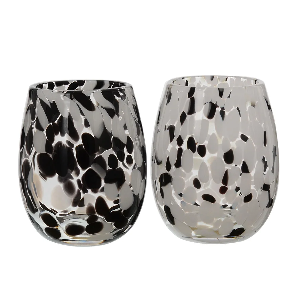 Samlife Unique Decorative Colorful Dots Drinking Juice Glass 255ml 9oz 16 oz Blue Black Recycled Stemless Wine Glasses