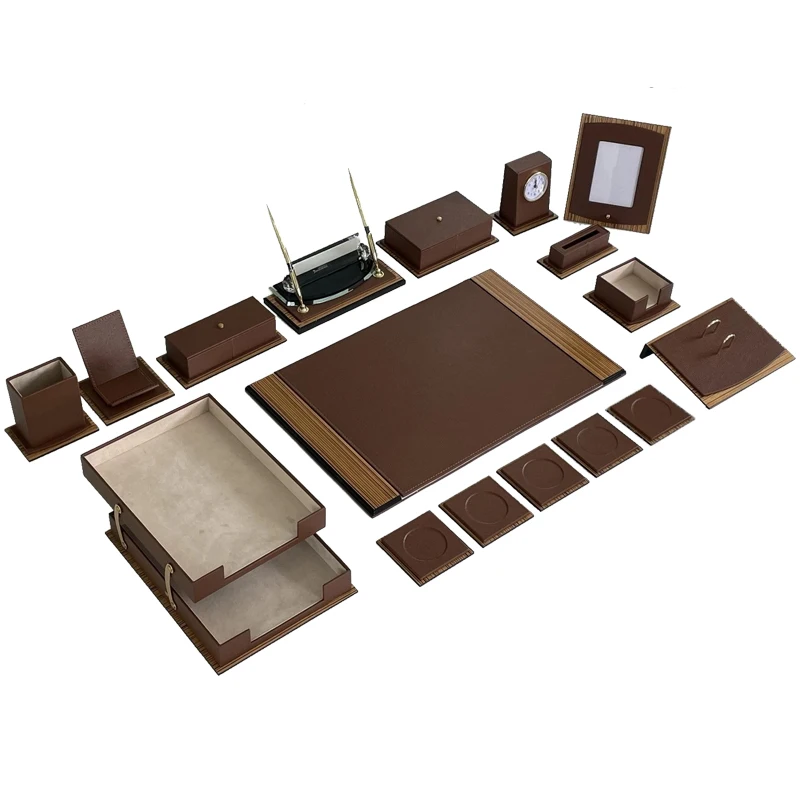 Luxury custom leather wood supplies wood gift desk office organizer set