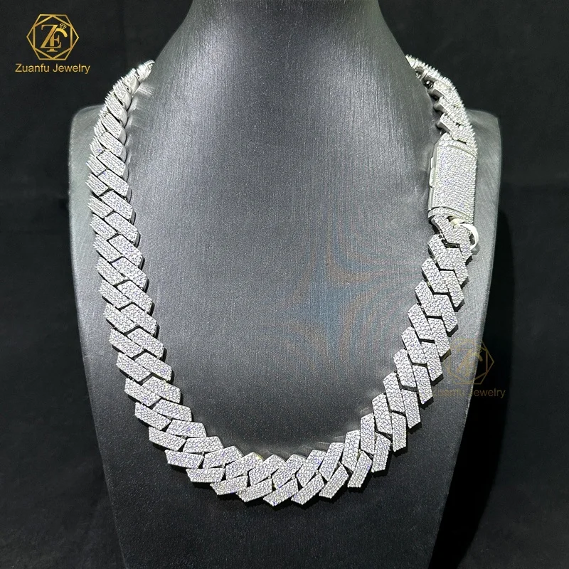 pass tester easily big size width 16mm18mm 20mm cuban chain 925S Gold Plated 3 rows lab grown moissanite necklace bracelet chain