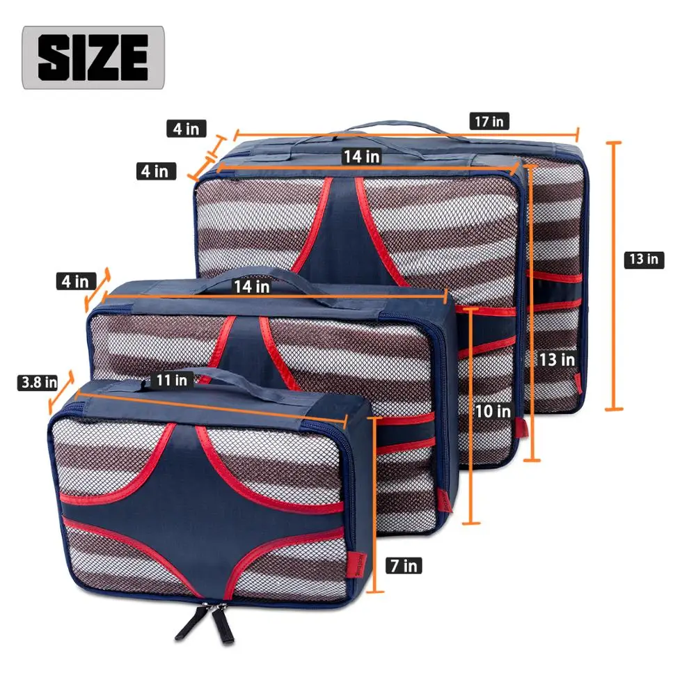 Packing Cubes 4 Set Travel Luggage Organizers with Durable Laundry Bag