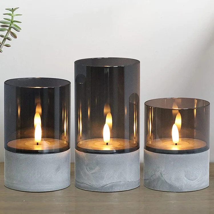 High quality Electronic Plated  Grey Colored Borosilicate Glass Tube Tealight Candle Chimney