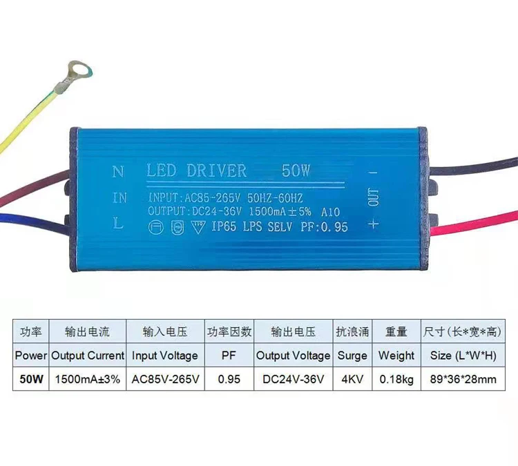 Led Driver 50w Dc 24V 36V 300ma Driver Led 50w 900mA 1000mA 1050mA 1200mA 1300mA 1500mA Water Proof Led Power Supply