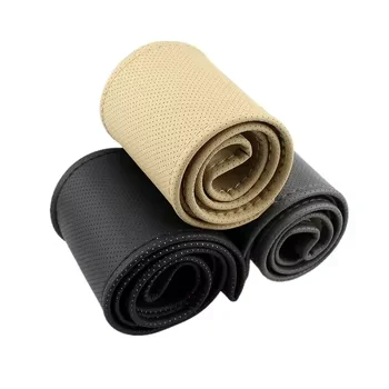 PU anti sweat car steering wheel cover hand sewn leather steering wheel cover