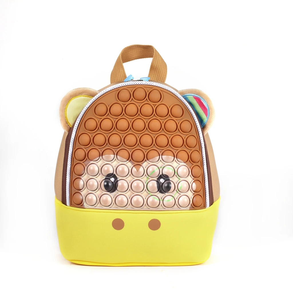 Custom Big Size Monkey figure Silicone Popping Fidget Book Bags Sedex Bsci Certified Factory Bubble Pop School Bag Backpack