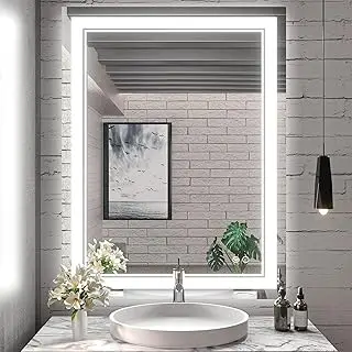 Modern Style LED Light Bathroom Rectangular Smart Touch Screen Lighting Mirror Silver Rectangle Customizable Wall Hanging