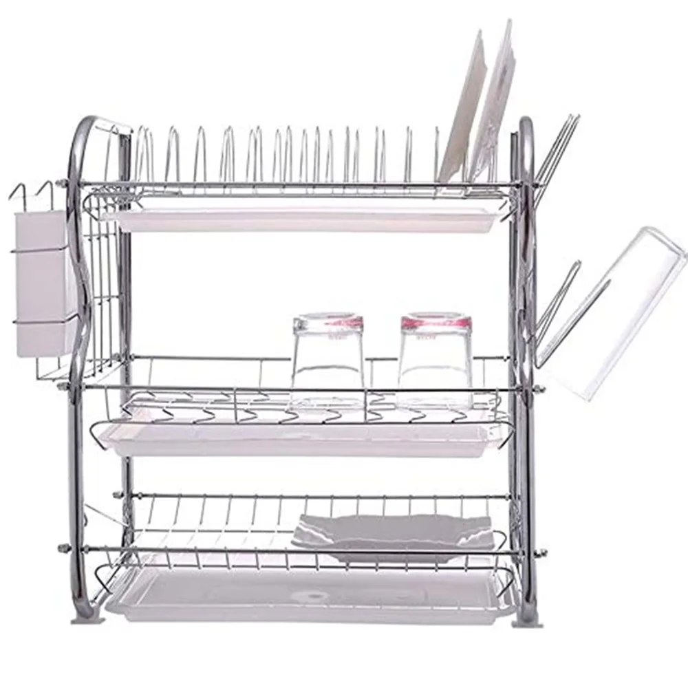 Kitchen Organizer Simple 3 Tier Dish Rack with Utensil Holder, Cup Holder and Dish Drainer for Kitchen Counter Top
