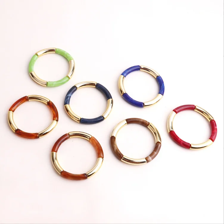 newest fashion women bracelet bincolor acrylic tube bracelet neon resin bamboo bead Bracelet for girls