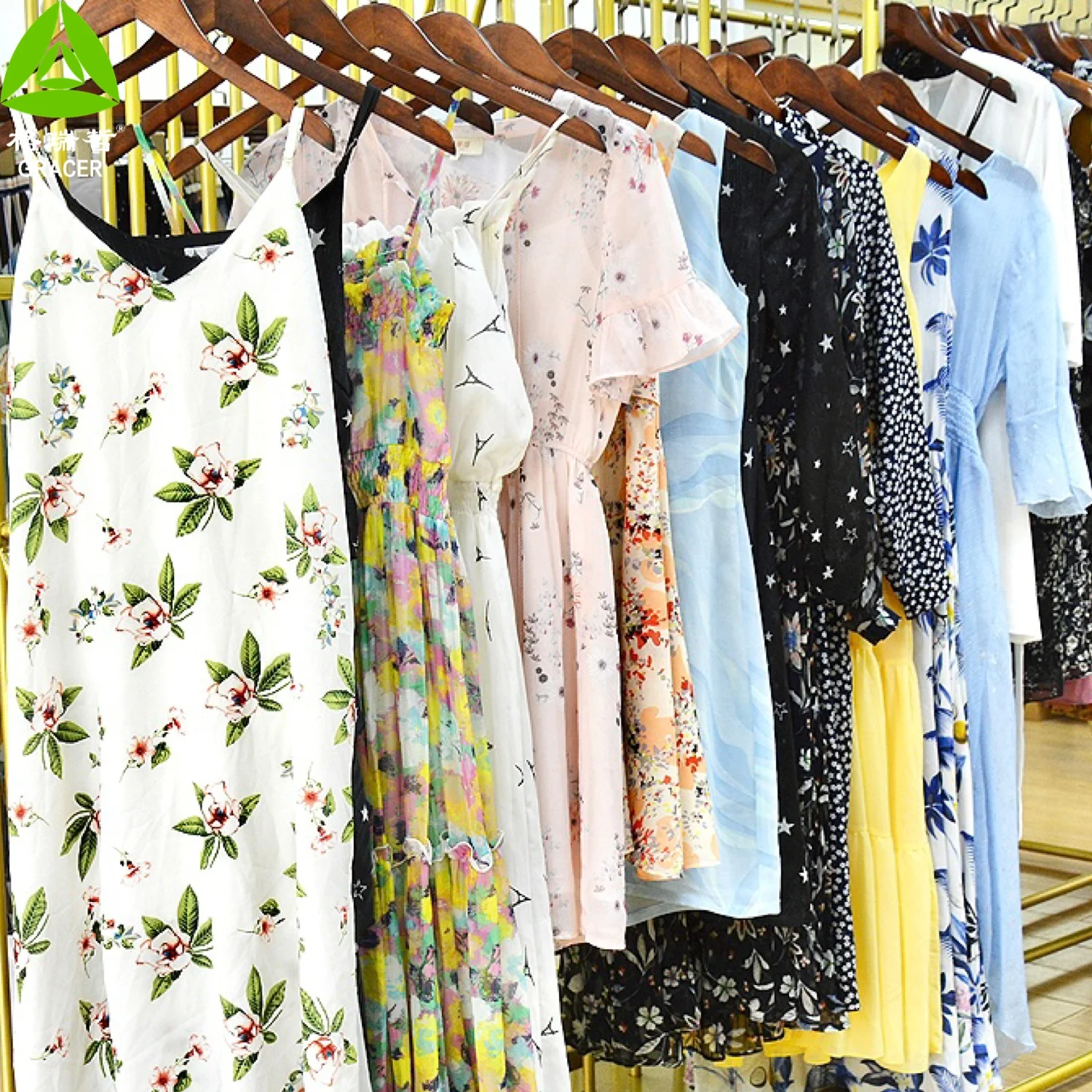 Women Used Dresses Printed Stock Woman Stock Bale Long Dress Full Sleeve Floral Casual Summer Silk for Women Adults Bundle 45KG