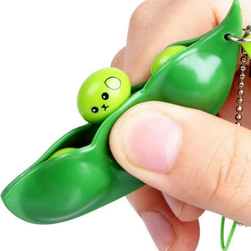 Funny facial expression bean stress relieving chain keychain fidget toys, magic peanut bean spinner pea popper fidget toy bean