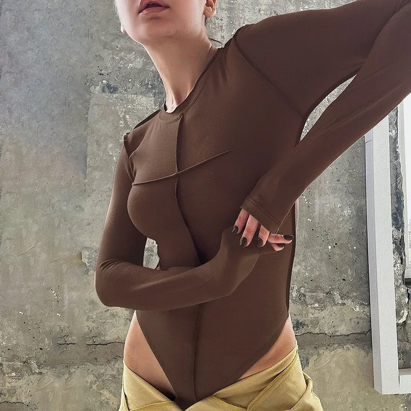 Wholesale Fashion special design solid color slim-fit long sleeve bodysuit women all-match basic sports shirt