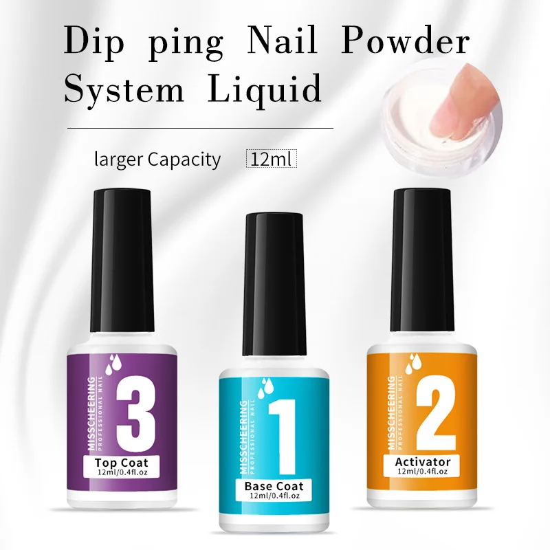 Private Label 12ml Acrylic Dipping Powder Activator Top Coat And Base Coat Gel For Nail Powder