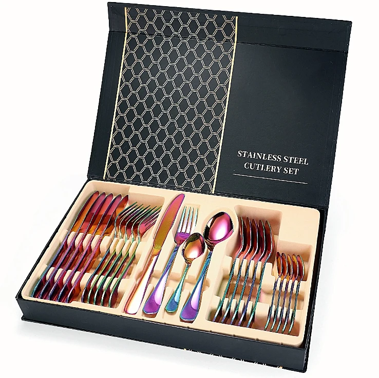 Luxury Gold Cutlery Set Stainless Steel Utensils Knife Fork Spoon Flatware Set Gradient Sliver Cutlery Set with Gift Box