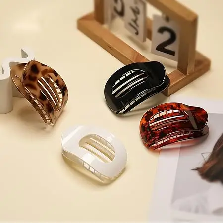 Flat Hair Clips Round Lay Down Hair Claw Clips for Women Girls, French Strong Hold Hair Barrettes