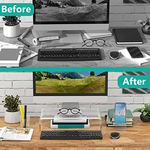 Customized Acrylic Monitor Stand, Desktop Riser Table Top with Storage Accessories, for Flat Screen LCD LED TV Display