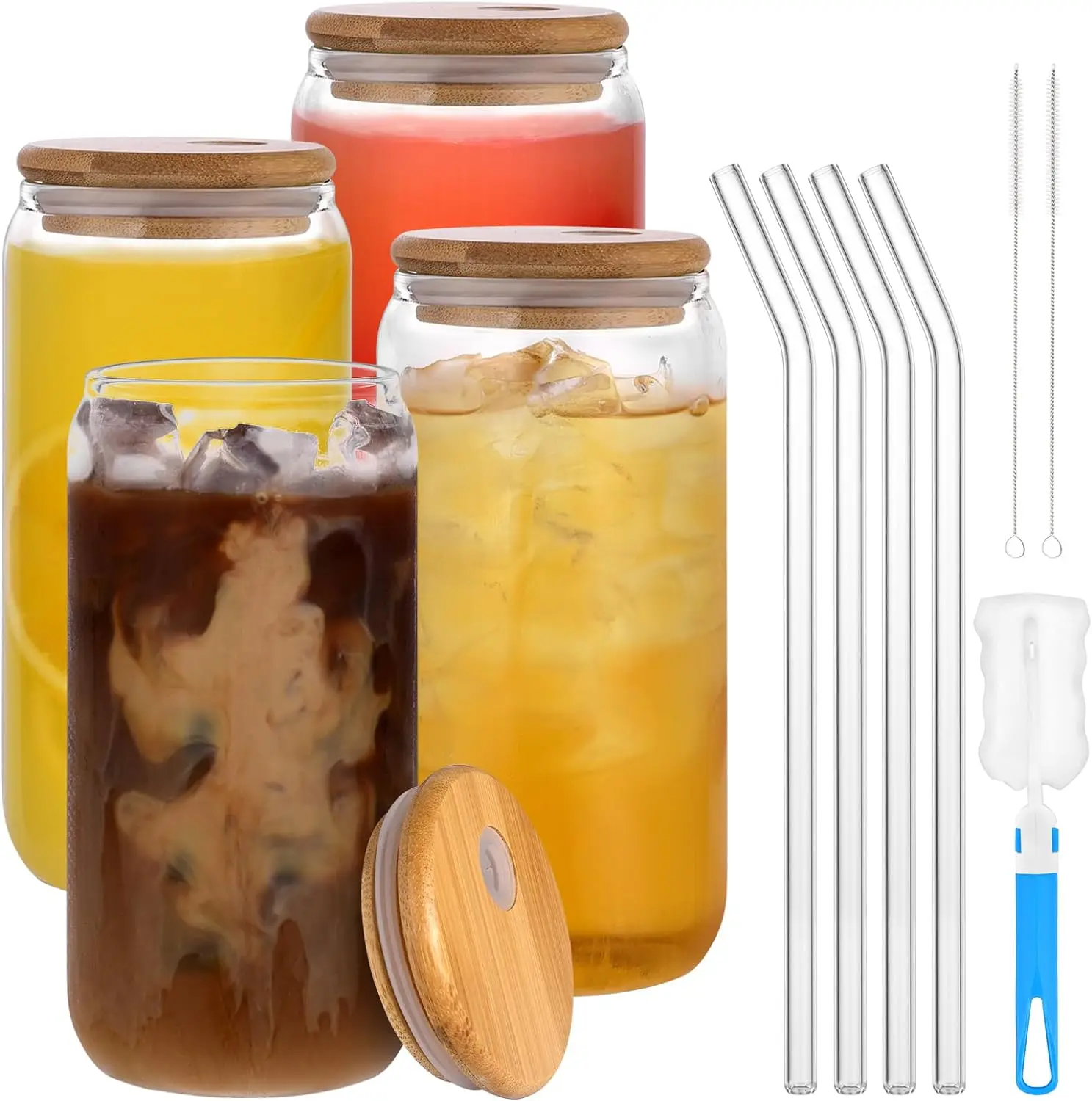 Factory Sourcing Wholesale High Borosilicate 16 oz Glass with Bamboo Lid and Straw for Drinking Beer Coffee Milk Juice Glass mug
