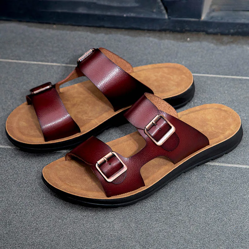 
Business casual flat bottomed designer Mens leather sandals genuine 