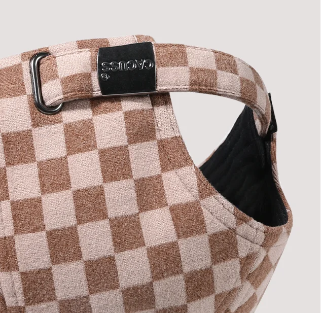 Custom Logo Checkerboard Pattern Baseball Caps Autumn Winter Wide Curved Brim Daily Outdoor Sports Hat Metal Buckle Back Closure