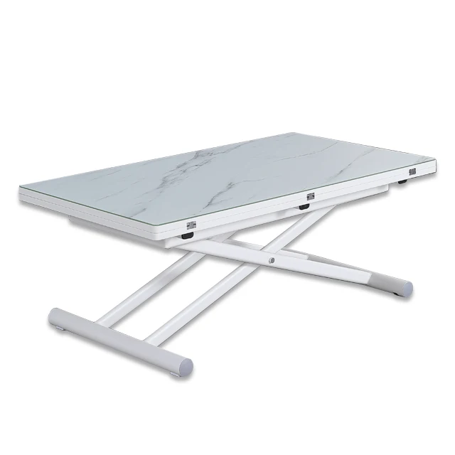 2023 Home Furniture Marble White Glass Top Lifting Dining Table For Living Room
