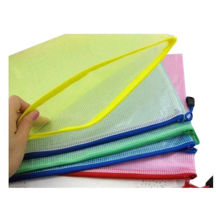 Wholesale custom Printing plastic waterproof document holder mesh pouch zipper file bags