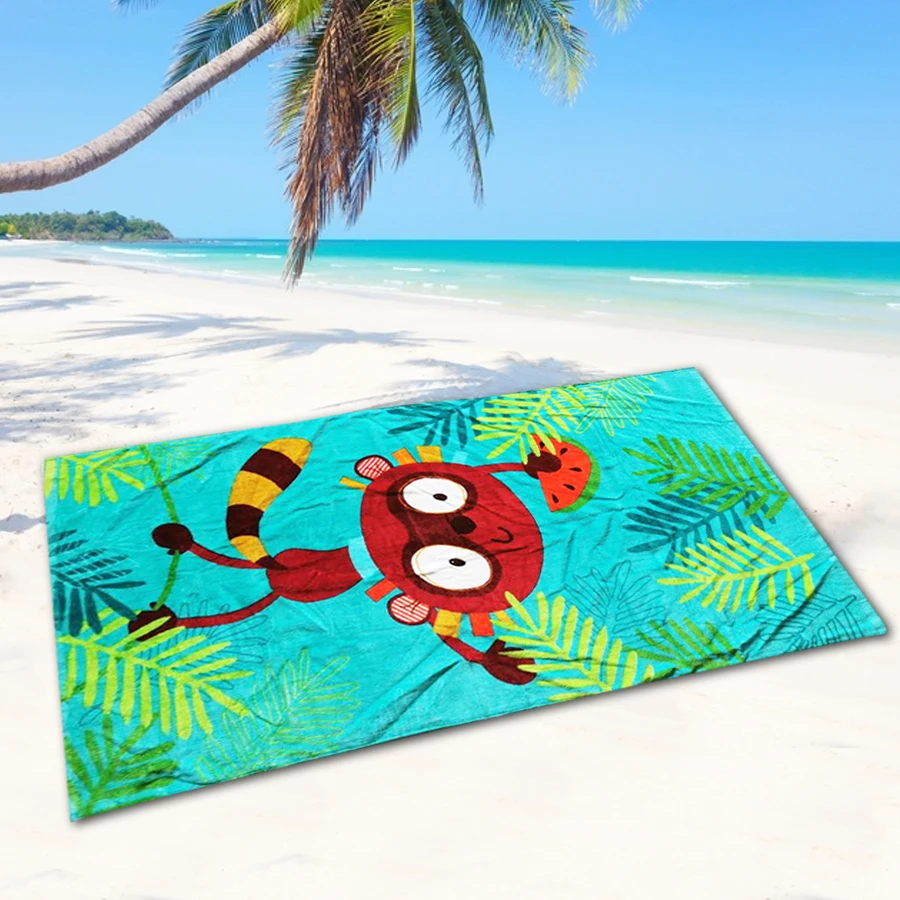 Cute Reactive Printed Design 100%Cotton Absorbent Soft Beach Towel For Kids
