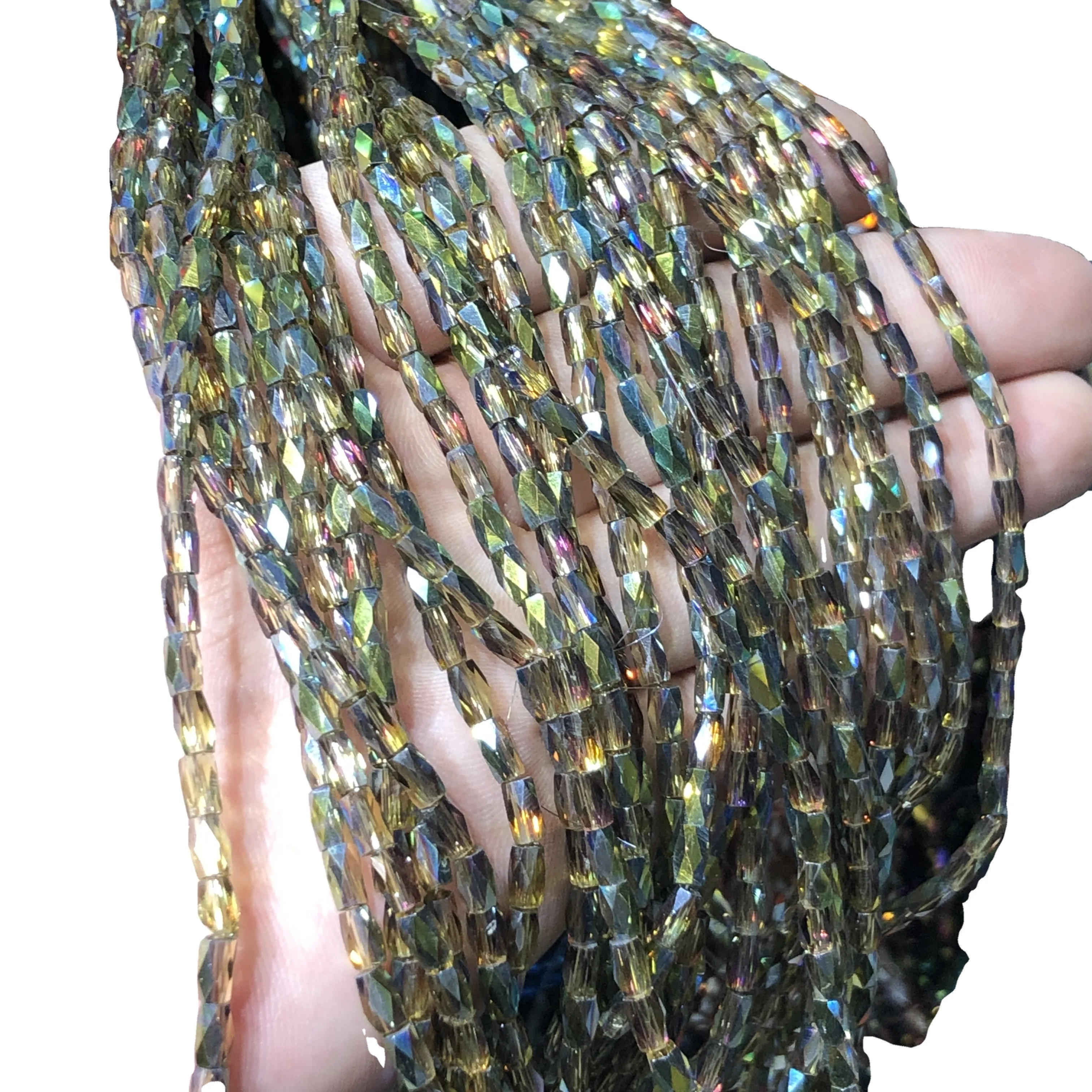 Super flash 2*4mm cut glass beads plated AB color semi-finished loose strip mobile phone chain car hanging jewelry wholesale