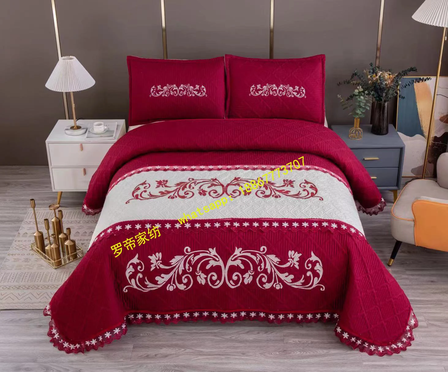 Home Textile Bedding Printed Ultrasonic Bed Cover Quilted Quilt Bed Cover Cross-border European and American foreign trade