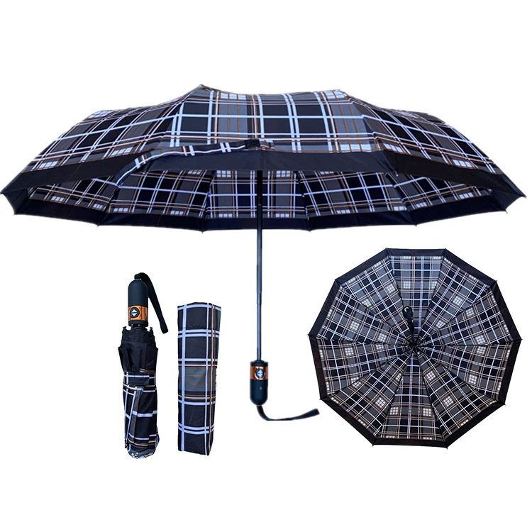 YS-3152 Windproof High Quality Travel Wholesale Custom Print 3 Fold Umbrella Plastic Handle Automatic 3 Folding Travel Umbrella
