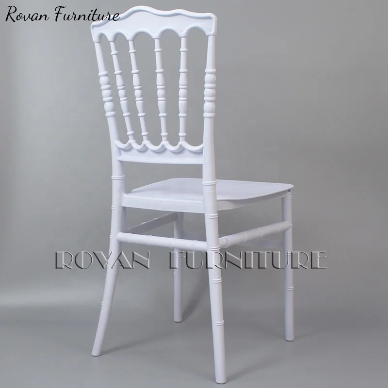 Outdoor pp resin waterproof white plastic royal napoleon chair for wedding events plastic stacking chair
