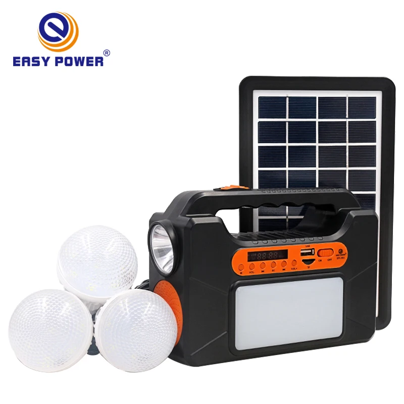 Easy Power EP-393BT solar lighting system kit solar energy rechargeable light with Radio and MP3 player USB Phone Charging