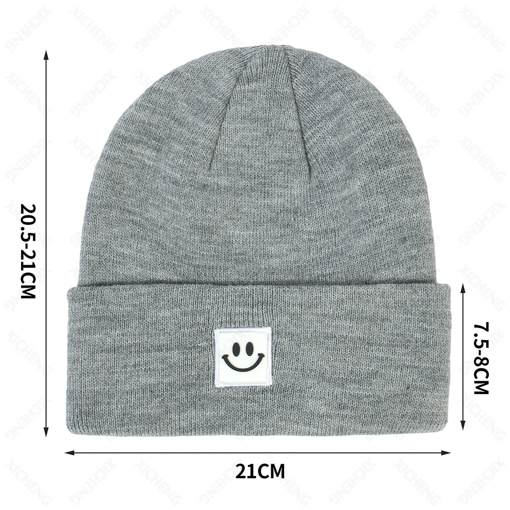 High Quality custom cartoon smile embroidery logo winter warm acrylic high elastic beanie knitted hat for men and women