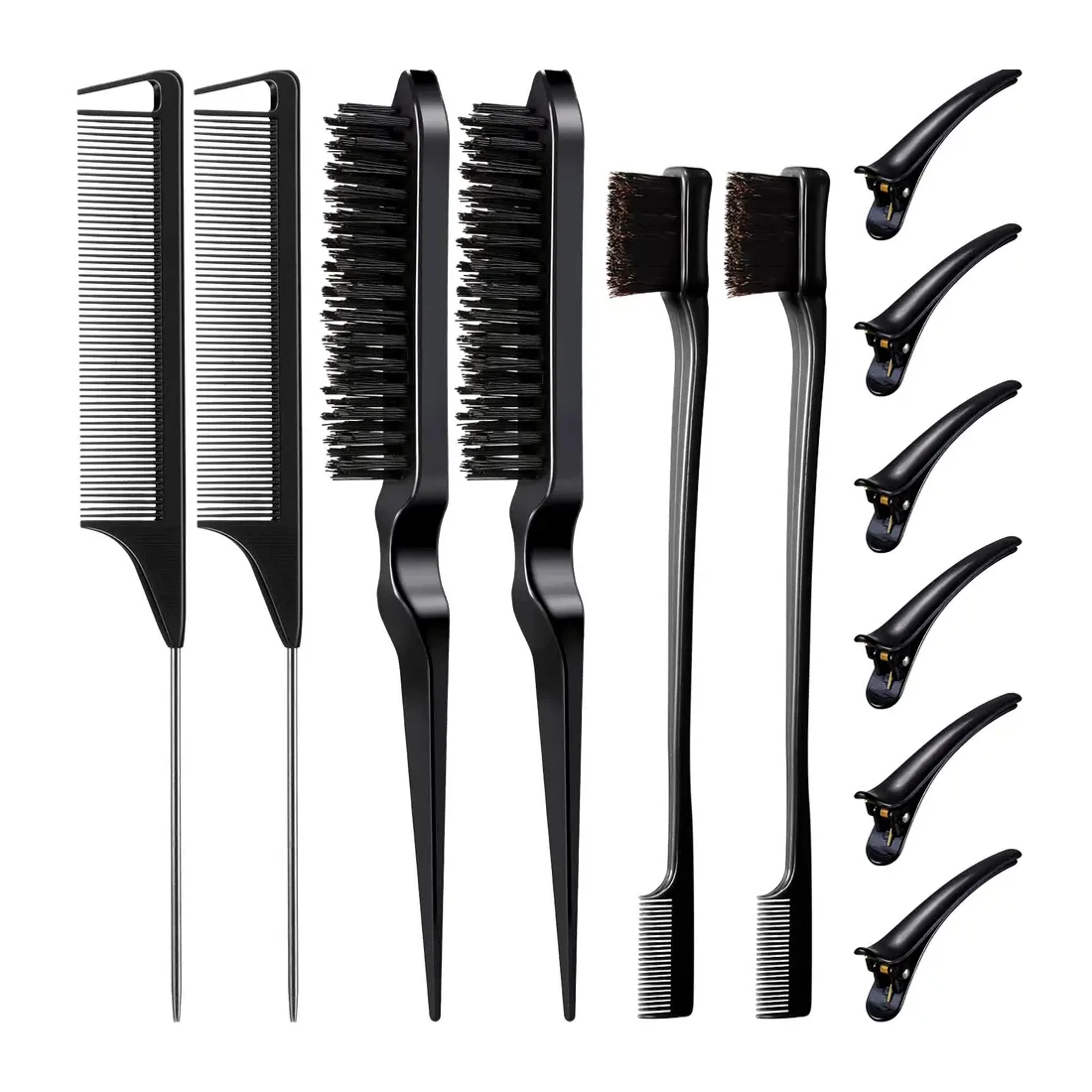 12 pieces Back Hair Styling Comb Set Teasing Hair Brush hair clip Rat Tail Comb Bristle double edge control brush