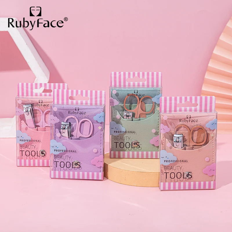 Маникюрный набор RubyFace из 4 предметов для женщин и мужчин, машинки для стрижки ногтей, портативный маникюрный набор инструментов для стрижки ногтей из нержавеющей стали