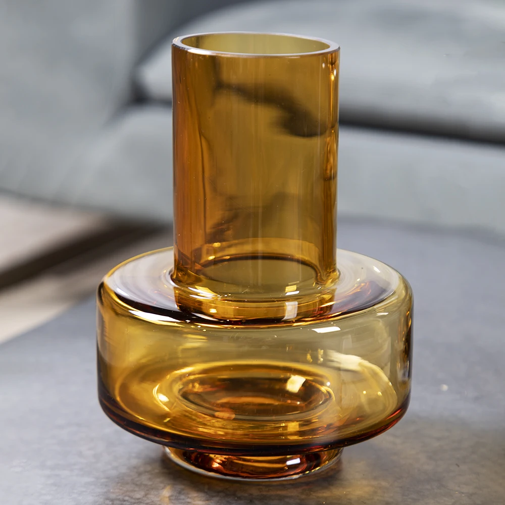 Стеклянная ваза Merlin с витражом в скандинавском стиле, стеклянная ваза-цилиндр янтарной резки для украшения ВАЗ