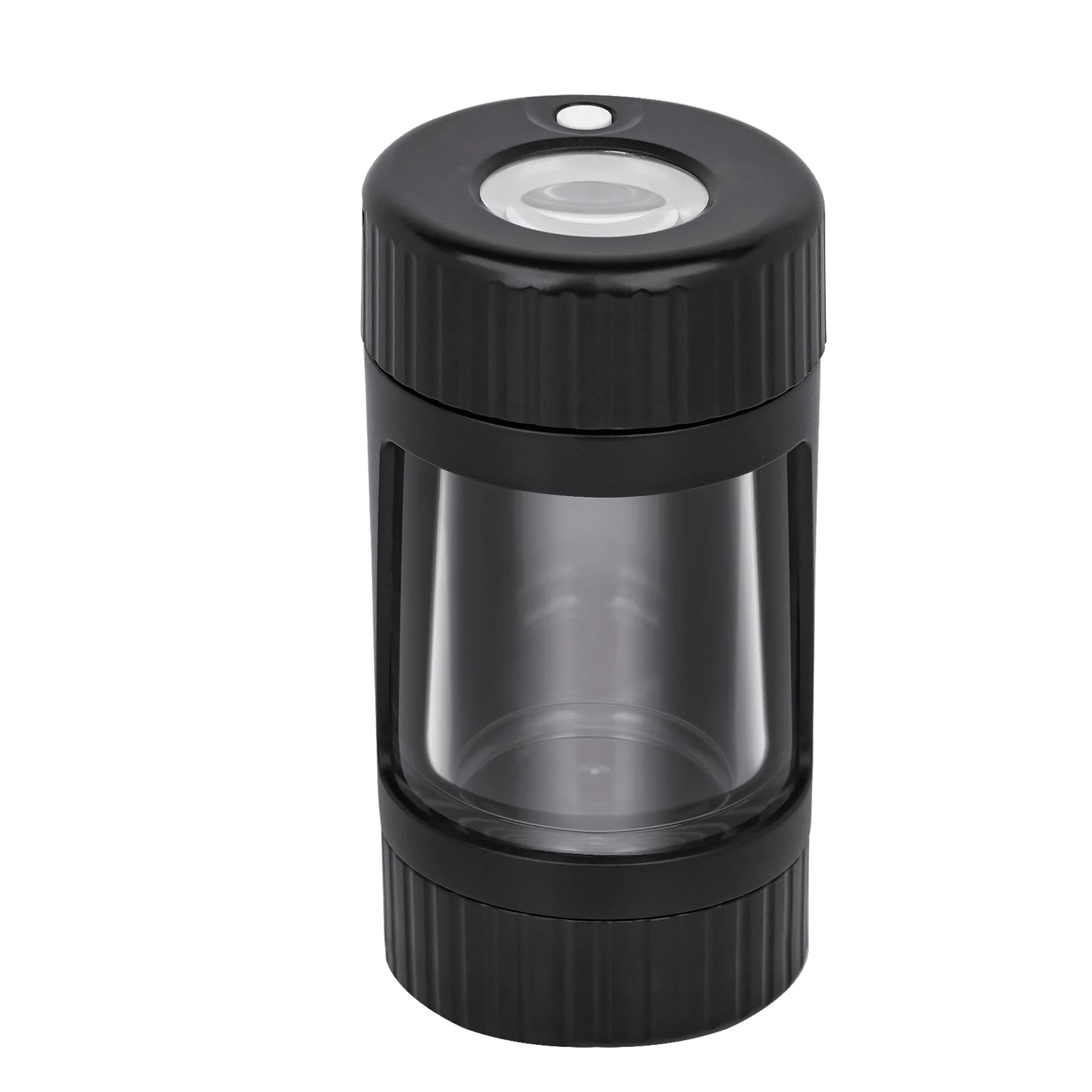 Hot Selling Smell Proof Glass Container Bottle LED Airtight Storage Magnifying Glowing Jar with herb grinder