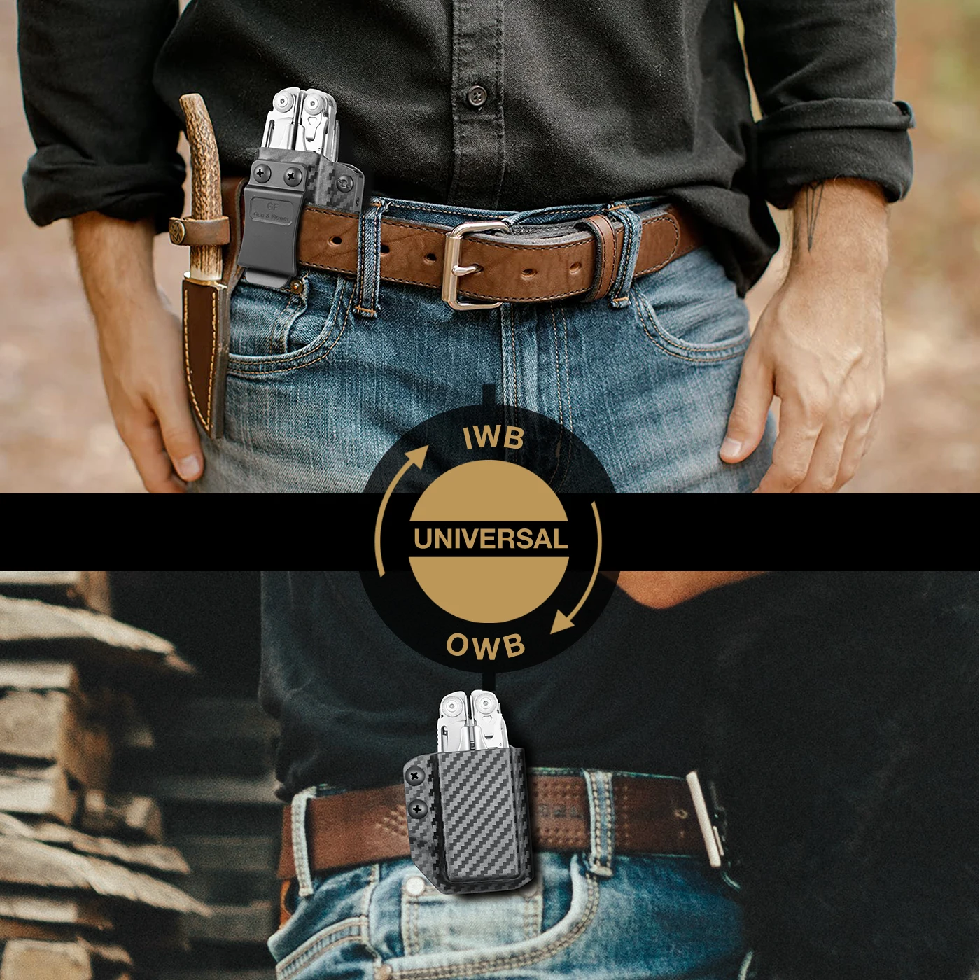 GUNFLOWER Adjustable Kydex Multitool Sheath Fit Surge Heavy Duty Carbon Fiber Universal OWB/IWB Carry Holder