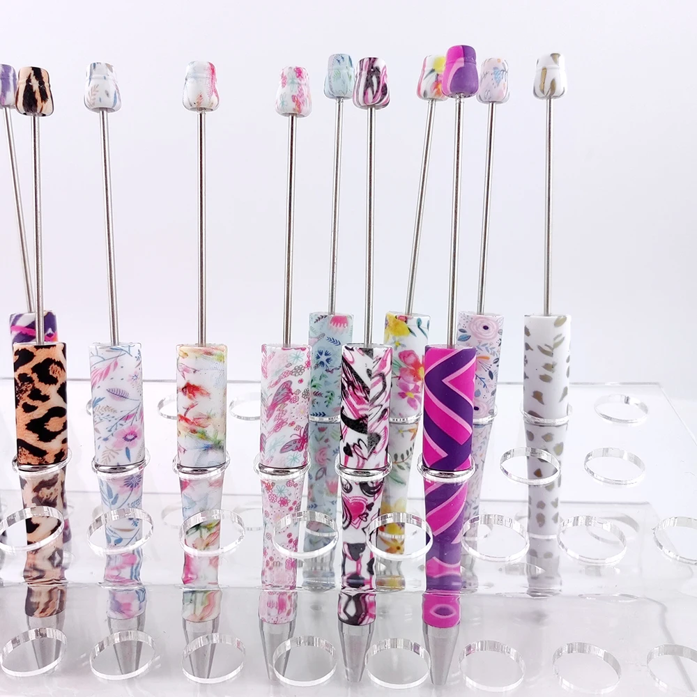 Plastic Beadable Pen Bulk Bead Ballpoint Pen Shaft Black Ink Beadable Pens for DIY Making Gift