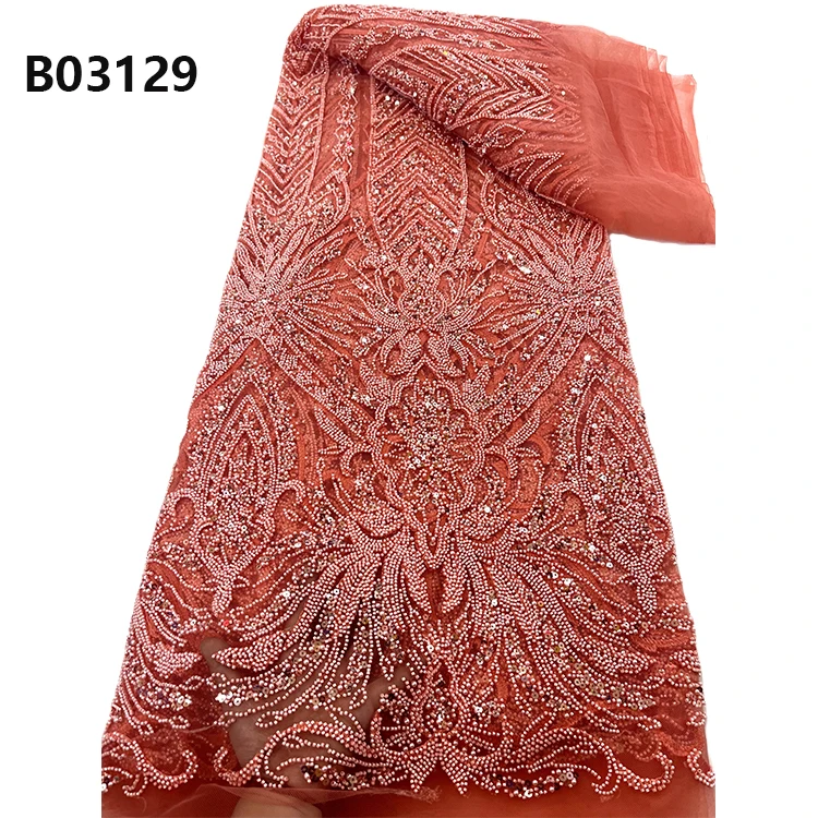 CHOCOO Promotion price 5 Yard Sequins Lace Fabrics Embroidery French Beaded Net Lace Fabric for Wedding Dress
