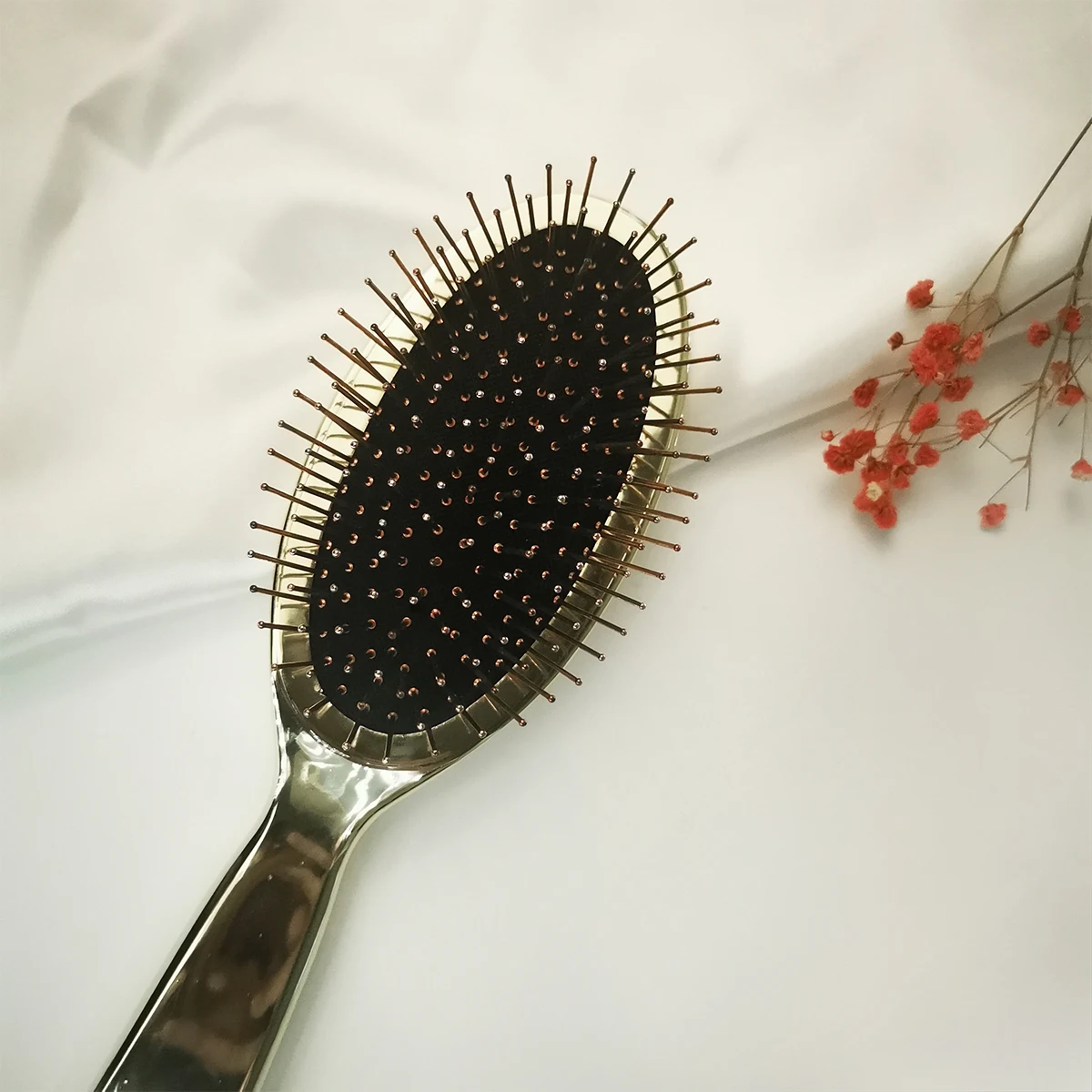 Customize Anti-static Round Head Private Label Plastic Air Cushion Massage Steel Needle Paddle Hair Brush Comb With Metal Pins
