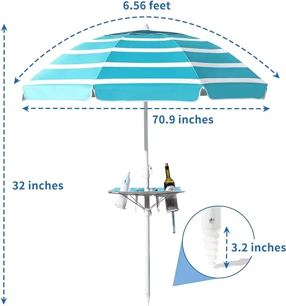 Custom Beach Umbrella Parasols with sand anchor , UV 50+ Protection Outdoor Sunshade Umbrella with Carry Bag for Patio Garden